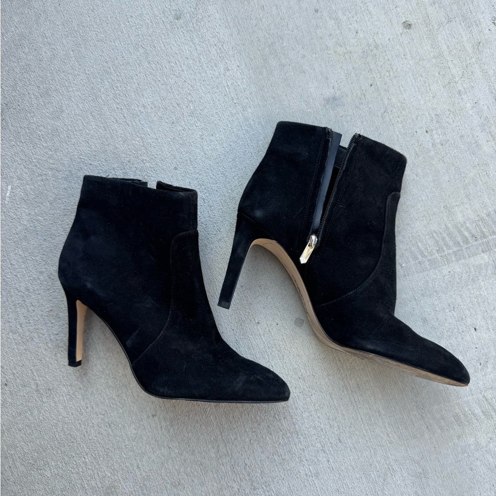 Sam Edelman Black Suede Pointed Ankle Booties with Zipper